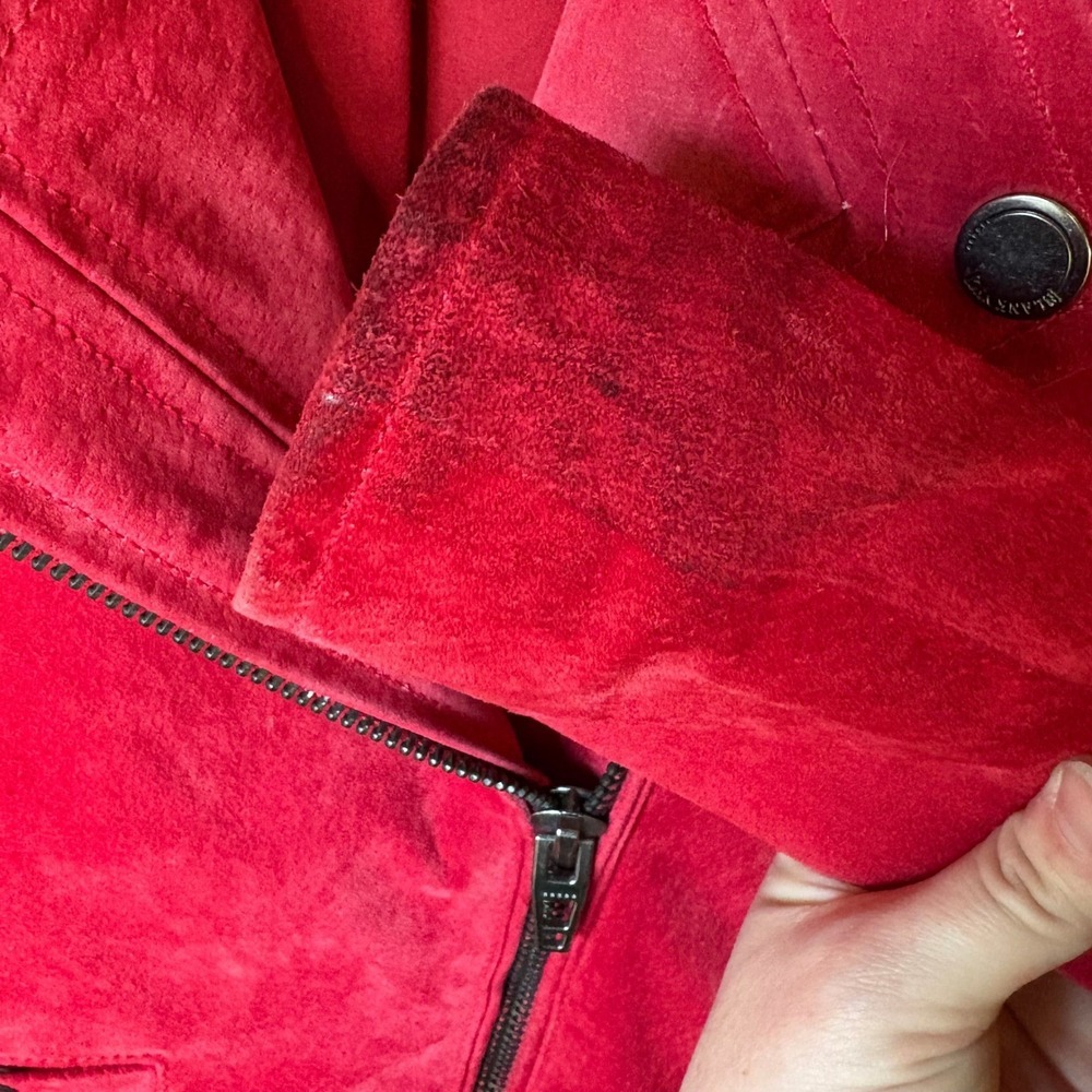 BLANKNYC Red Suede Cropped Moto Jacket Leather Biker Belted Size S - Picture 10 of 16